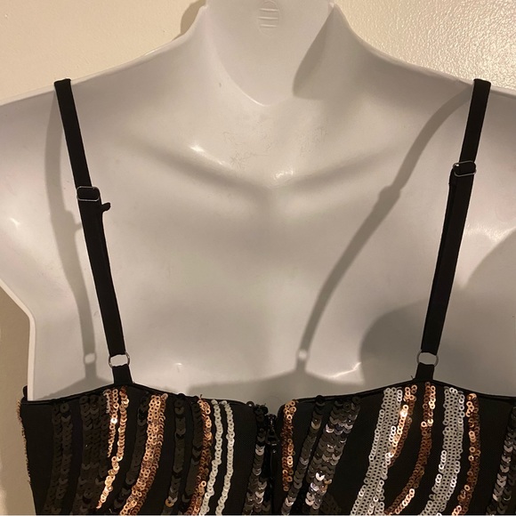 DRESS THE POPULATION Block Print Tiered Dress Black MultiColor Sequin Size XS - Picture 9 of 15